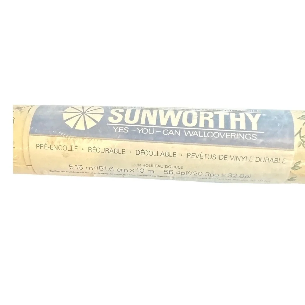 Sunworthy Vintage Floral Wallpaper Pre-pasted Vinyl 20.3in x 32.8ft Double Roll